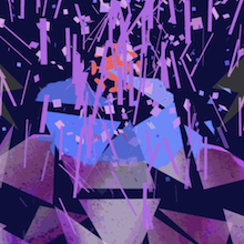 colorful image with purples and a red virus particle
