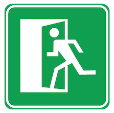 graphic emergency exit sign showing a person running out an open door
