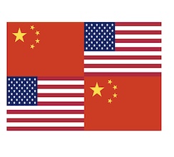 a grid of chinese and american flags