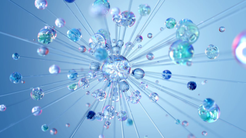 Image of a blue nucleus with dots connected to a center
