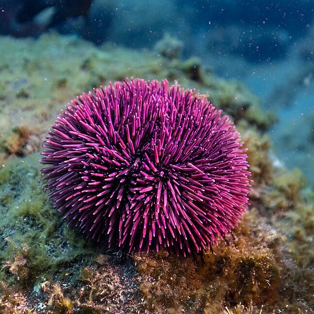 Purple sea urchin on the seabed